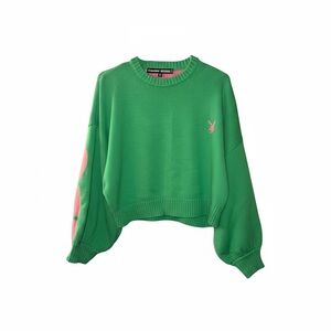 PLAYBOY Green Knit Sweater with Pink Accent
